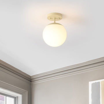 Marcel Bistro 7.75" Bohemian Farmhouse Iron/Frosted Glass LED Semi Flush Mount - JONATHAN Y